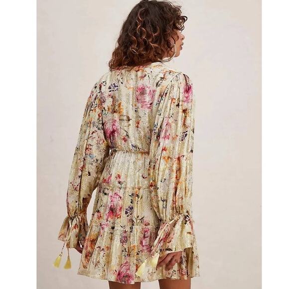 New Free People Rococco Sands Cara Mini Dress $383 SMALL Ivory Tiered Metallic - Picture 5 of 8